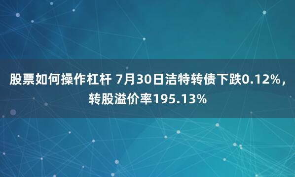 股票如何操作杠杆 7月30日洁特转债下跌0.12%，转股溢价率195.13%